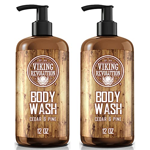 Viking Revolution Men's Body Wash - Cedar and Pine Oil Body Wash for Men - Mens Natural Body Wash with Vitamin E and Oregano Oil - Mens Shower Gel Liquid Soap - Cedar Oil Mens Bodywash (2 Pack, 12oz)