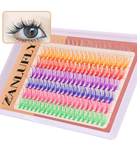 Colored Lashes Cluster Eyelashes Individual DIY Lashes Extensions 7 Colors Eye Lashes Extensions 140 PCS Clusters False Lashes DIY at Home Set Pack