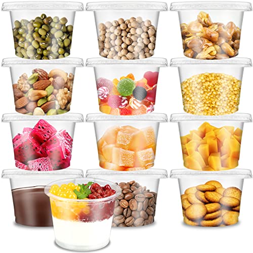 Qyyiguf 50 Pack 8 OZ Disposable Plastic Cups with Flat Lids,Disposable Ice Cream Cups,Take Away Food Container for Drink,Yogurt,Parfaits,Soups,Snacks,Dessert,Salad,Fast Food,Fruit