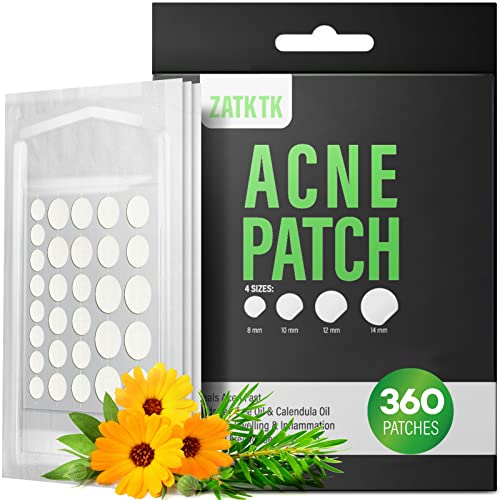 ZATKTK Pimple Patch (360 Counts 4 Sizes), Hydrocolliod Acne Patch for Face, Invisible Zit Patch with Tea Tree Oil & Calendula Oil, Blemish Patch, Vegan and Cruelty Free