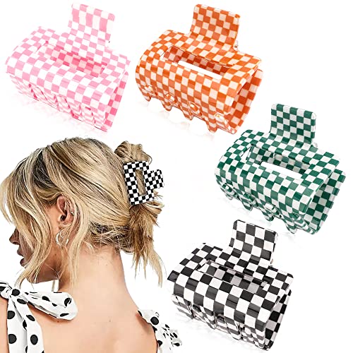 Ahoney 4 Pack Checkered Hair Clip Hair Claw Clips for Thin Hair 2" Hair Clips Y2k Accessories Cute Claw Small Hair Clips for Thick Hair Cute Hair Clips for Women Girls