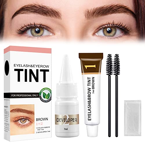 Eyebrow Tinting Kit, Brow Tinting Kit Professional, 2 In 1 Semi-Permanent Lash & Brow Coloring Kit, Dark Brown