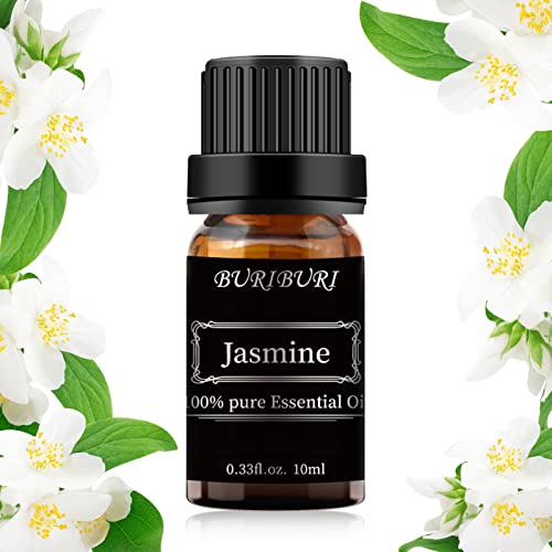 BURIBURI Jasmine Essential Oil Mother's Day Gifts, 100% Pure, Undiluted, Natural, Organic Aromatherapy Jasmine Oils 10ML for Massage, Diffuser, Soap Making Candle Making