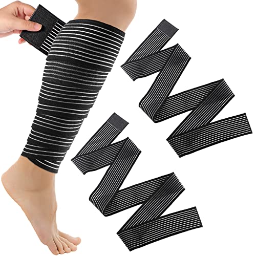 Elastic Calf Compression Bandage Leg Compression Sleeve for Men and Women, Compression Wraps Lower Legs for Stabilising Ligament, Joint Pain, Sport, Adjustable Black (2, 71 Inches)