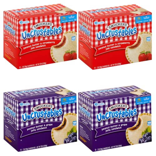 Smucker’s Uncrustables Variety Pack- Smuckers Sandwich Peanut Butter & Strawberry Jam- Smucker’s Peanut Butter & Grape Jelly Sandwich - 4 Pack (2 Boxes of Each) - Ready Set Gourmet Donate a Meal Program