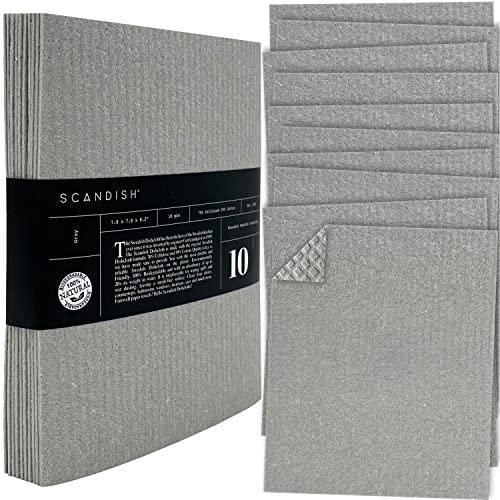 SCANDISH Swedish Dishcloths for Kitchen - 10-Pack Gray Swedish Dish Cloths for Kitchen - Original Swedish Dish Towels - Cellulose Sponge Cloths - Reusable Paper Towels