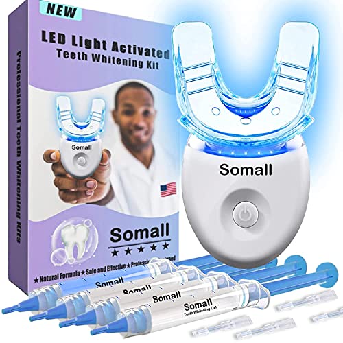 Somall Teeth Whitening Kit - 2023 Newest The Smart Teeth Whitening LED Light System,35% Carbamide Peroxide, (3) 3ml Gel Syringes, (1) Remineralization Desensitizing Gel, and Tray.