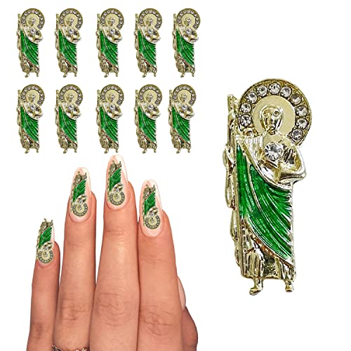 San Judas Nail Charm Decoration,10PCS San Judas Tadeo 3D Nail Diamonds Art Charms,Nail Gold Charms for Acrylic Nails Rhinestones,Nail Gems and Crystals Jewels,Nail Stones Design