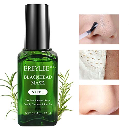 Blackhead Remover Mask, BREYLEE Tea Tree Oil Blackhead Remover Mask Blackhead Nose Strips Pore Strips Peeling Mask (17mL, 0.6 fl oz) (With 100 Pcs Strip Paper)