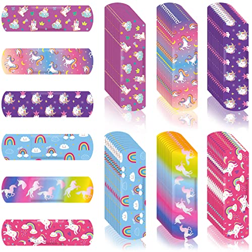 6 Styles Kids Bandages Cute Cartoon Bandages Unicorn Patterns Bandages for Girls Flexible Adhesive Bandages Kawaii Variety Pack Comfortable Flexible Protection Care for Cuts Scrapes Wounds (120 Pcs)