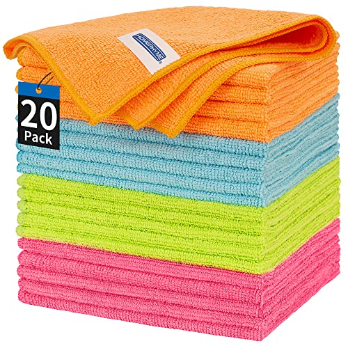 HOMERHYME Microfiber Cleaning Cloth - 20 Pack Cleaning Towels, 12" x 12" Dish Cloths, Lint Free Rag, Non-Abrasive Dusting Cloth, Washable Reusable Wash Cloth Towel for Kitchen, Car, House, Office