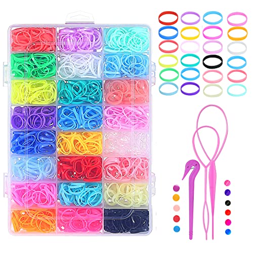 Wooyaya 2000pcs Scrunchies for Hair,24 Color Disposable Rubber Band Scrunchie in 24 compartments box,Elastic Rubber Band Hair Ties for Girls(Including Auxiliary tools)