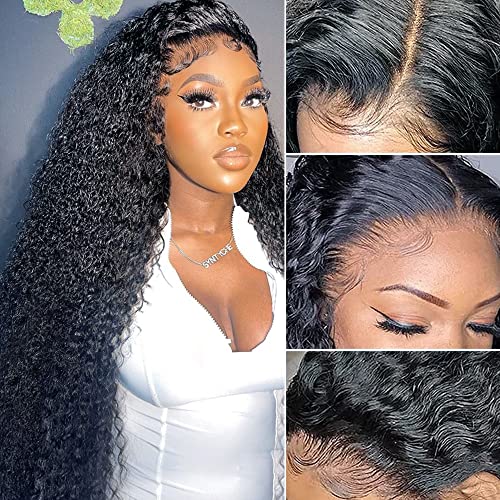 30 Inch Lace Front Wig Human Hair Pre Plucked with Baby Hair 13x4 Hd Lace Front Wigs for Black Women Curly Lace Frontal Wigs Human Hair 180 Density Brazilian Glueless Kinky Curly Human Hair Wigs Natural Black