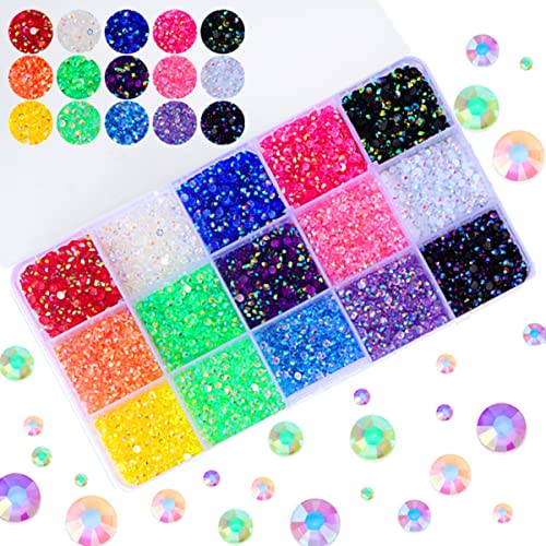 Sunfairy Transparent 17500PCS Flatback Rhinestones 15 Mixed Color Flat Back Gems Round Shape Crystals Rhinestones for Crafts Nail Face Art Shoes Diamond Painting (4mm(11000PCS))