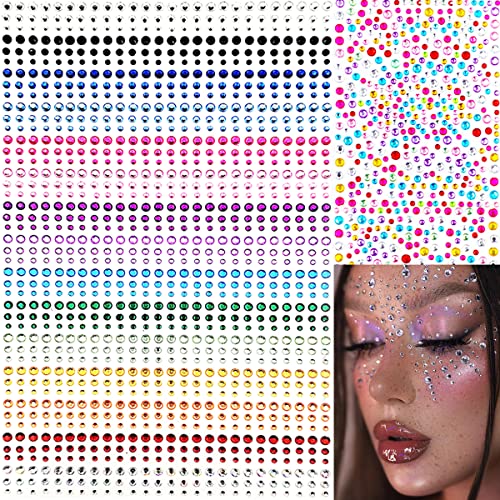 1575 Pieces Eye Face Gems Self-Adhesive Rhinestone Stickers for Makeup, Rainbow Glitters Jewels Face Stickers, for DIY Nail Body Accessories (3/4/5mm)