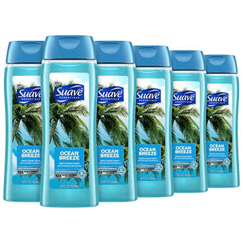 Suave Essentials Gentle Body Wash Ocean Breeze 6 Count With A Fresh Oil Blend Essence Infused With Vitamin E & Algae Extract 18 Oz